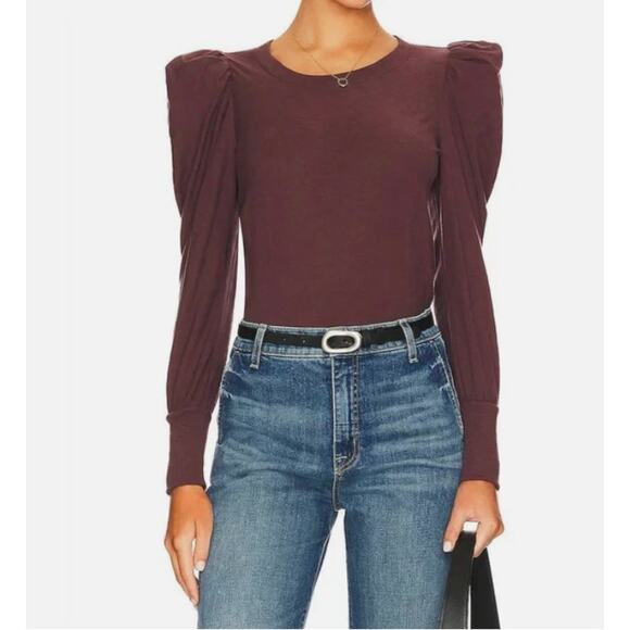 Nation LTD Romy Long Puff Sleeve Tee Garnet Burgundy Size Small - Picture 1 of 5